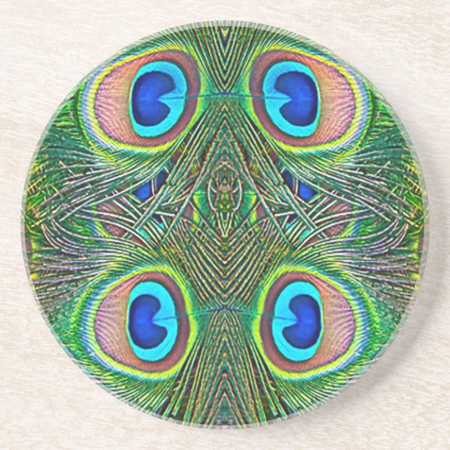 Peacock Feathers Kaleidoscope Skriv ut Underlägg Sandsten (Framsidan)