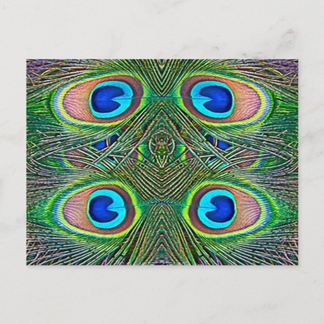 Peacock Feathers Kaleidoscope Skriv ut Vykort (Framsida)