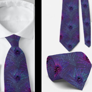 Peacock Feathers Lila Blue Neck Tie Necktie Slips