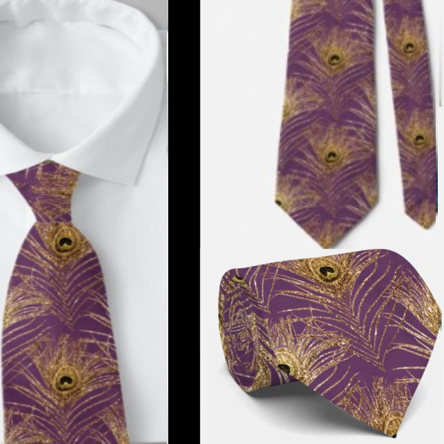 Peacock Feathers Lila Guld Neck Tie Necktie Slips (Skapare uppladdad)