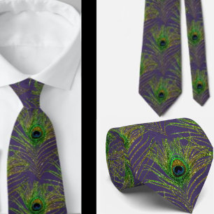 Peacock Feathers Lila Guld Necktie Nacke Slips