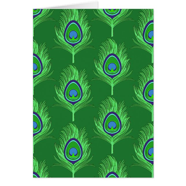 Peacock Feathers, Lime Green on Emerald Grönt OBS Kort (Framsidan)