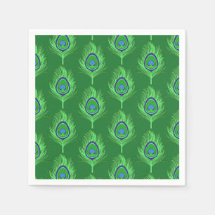 Peacock Feathers, Lime Green on Emerald Grönt Pappersservett