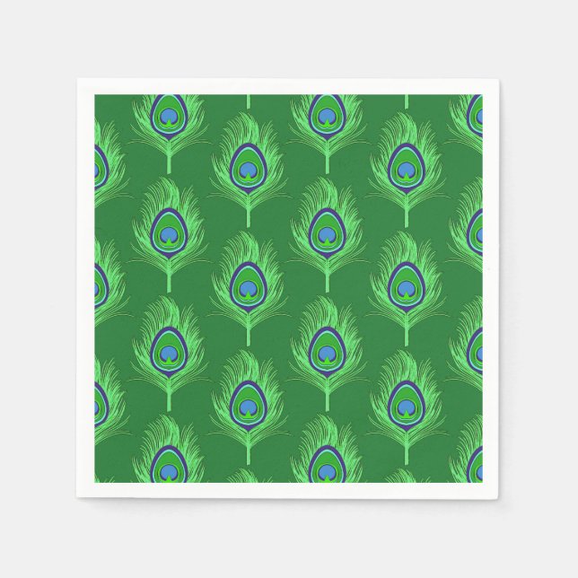 Peacock Feathers, Lime Green on Emerald Grönt Pappersservett (Framsidan)
