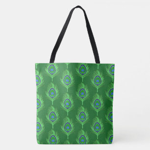 Peacock Feathers, Lime Green on Emerald Grönt Tygkasse