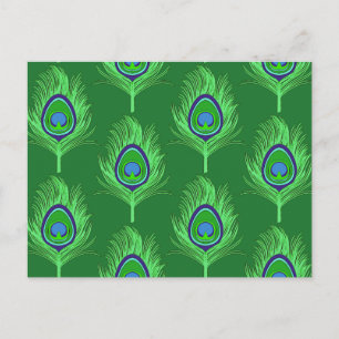 Peacock Feathers, Lime Green on Emerald Grönt Vykort