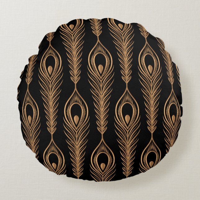 Peacock Feathers, Luxury Oriental Mönster. Rund Kudde (Framsidan)