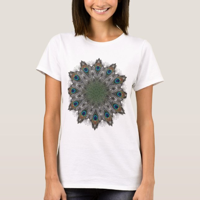 Peacock Feathers Mandala T Shirt (Framsida)