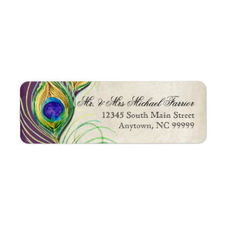 Peacock Feathers Modern Bröllop Matchande Labels Returadress Etikett