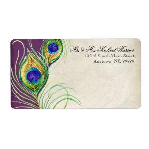 Peacock Feathers Modern Bröllop Shipping Labels Fraktsedel