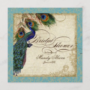 Peacock & Feathers Möhippa Inbjudan Aqua Blue