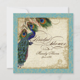 Peacock & Feathers Möhippa Inbjudan Aqua Blue