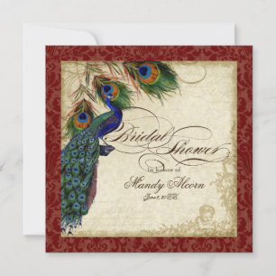 Peacock & Feathers Möhippa Inbjudan Burgundy