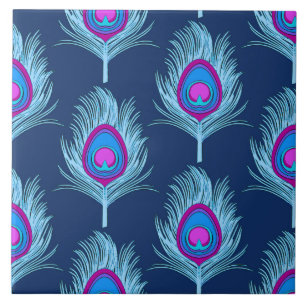 Peacock Feathers, Navy and Pastel Blue Kakelplatta