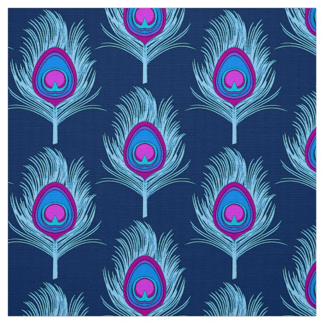 Peacock Feathers, Navy and Pastel Blue Tyg (Provkarta)