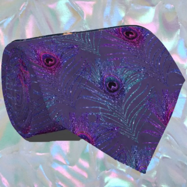 Peacock Feathers Navy Blue Glitter Necktie Nacke Slips (Skapare uppladdad)