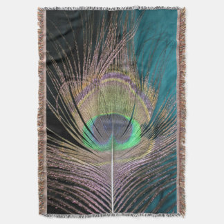 Peacock Feathers on black and turkos Filt