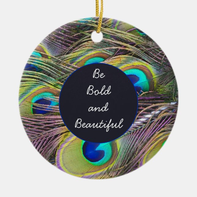 Peacock Feathers Ornamet Round Julgransprydnad Keramik (Framsidan)