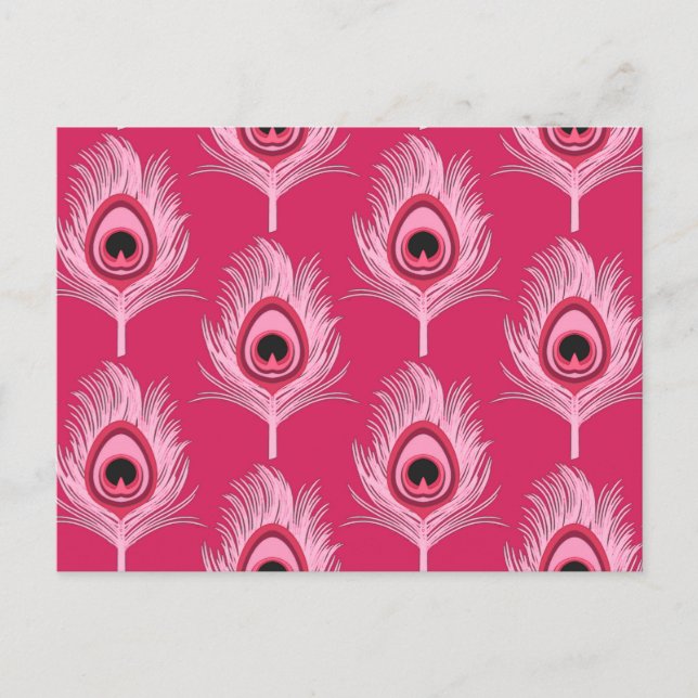 Peacock Feathers, Pastel Rosa on Fuchsia Rosa Vykort (Framsida)