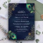 Peacock Feathers QR Code Navy Blue Muslim Bröllop Inbjudningar<br><div class="desc">Förbluffa dina gäster med den här eleganten i en islamisk bröllopsinbjudning med vackra påfågelfjädrar och snöre med QR-kod för onlinens OSA. Lägg bara till din händelseinformation i den här mallen som är enkel att använda för att göra den till en inbjudan av typen en.</div>