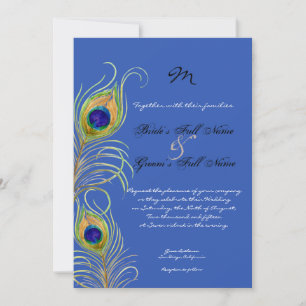 Peacock Feathers Royal Cobalt Blue Bröllopsinbjuda Inbjudningar
