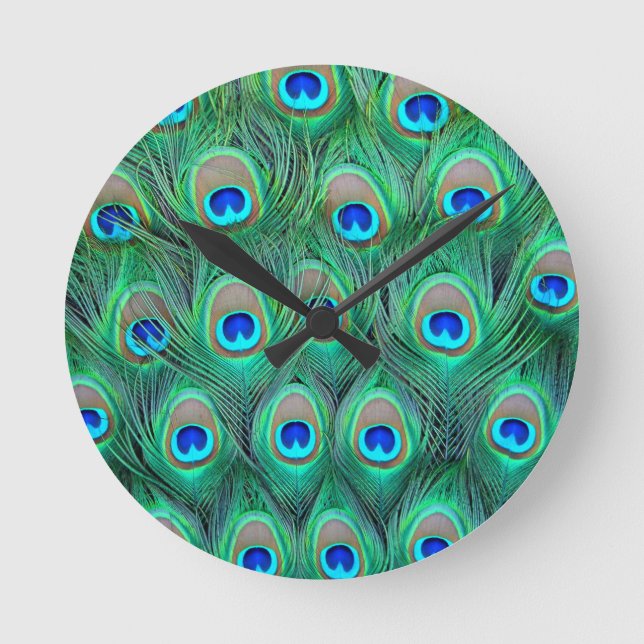Peacock Feathers Rund Klocka (Framsida)