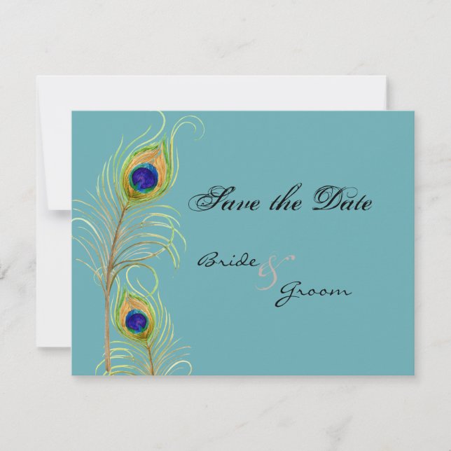 Peacock Feathers Save Date Inbjudan cards (Framsida)