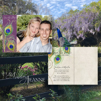 Peacock Feathers Save Date Inbjudan cards