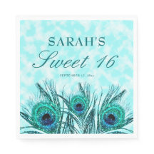 Peacock Feathers Sweet 16 Glittery Feathers