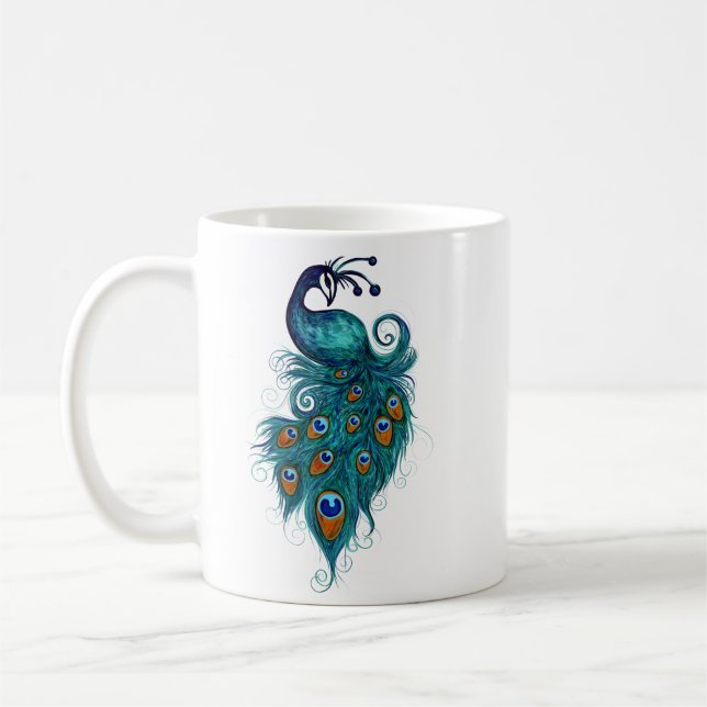 Peacock Feathers Teal Peacocks Kaffemugg (Vänster)