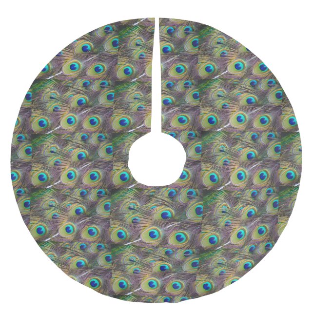 Peacock Feathers Träd Skirt Julgransmatta Borstad Polyester (Framsidan)