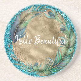 Peacock Feathers Turcos Blue Glitter Underlägg