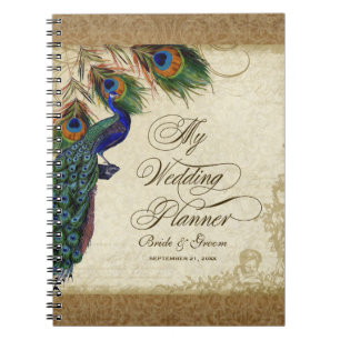 Peacock & Feathers Vintage Guld Se Damask Swirl Anteckningsbok