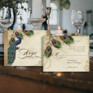 Peacock & Feathers Vintage Guld Se Damask Swirl OSA Kort
