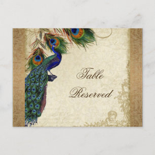 Peacock & Feathers Vintage Guld Se Damask Swirl Vykort