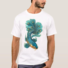 Peacock fin koi turkos och guld t shirt