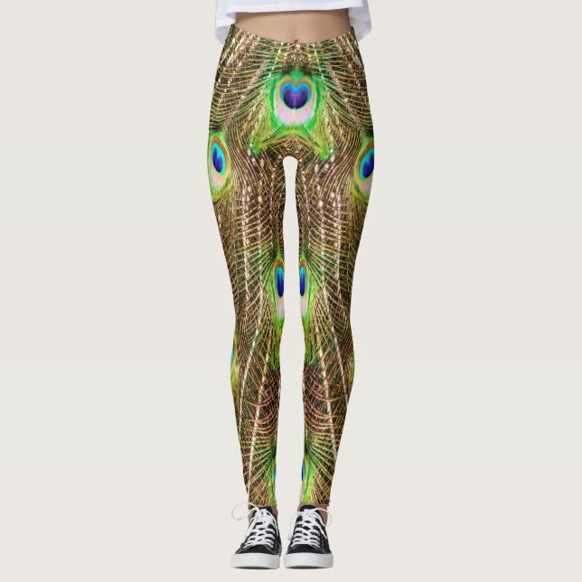 PEACOCK FINARE FEATHERS #3 GRÖNT LEGGINGS (Framsida)