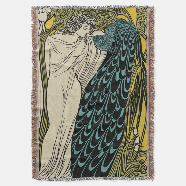 Peacock Fine Art Bird Nouveau Filt (Framsidan Vertikal)