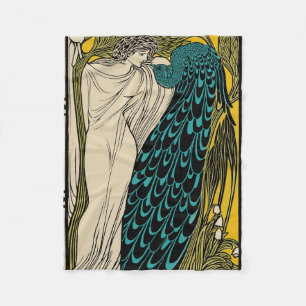 Peacock Fine Art Bird Nouveau Fleecefilt