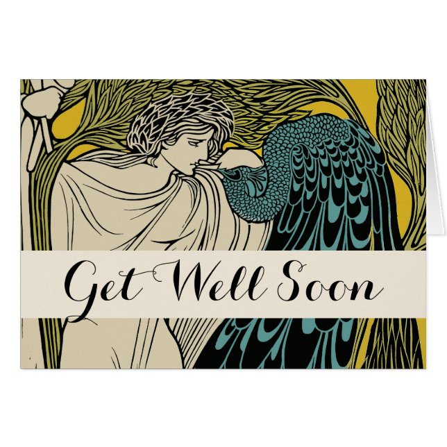 Peacock Fine Art Bird Nouveau Hälsningskort (Framsidan Horizontal)