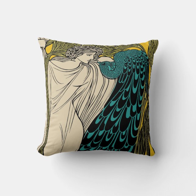 Peacock Fine Art Bird Nouveau Kudde (Framsida)