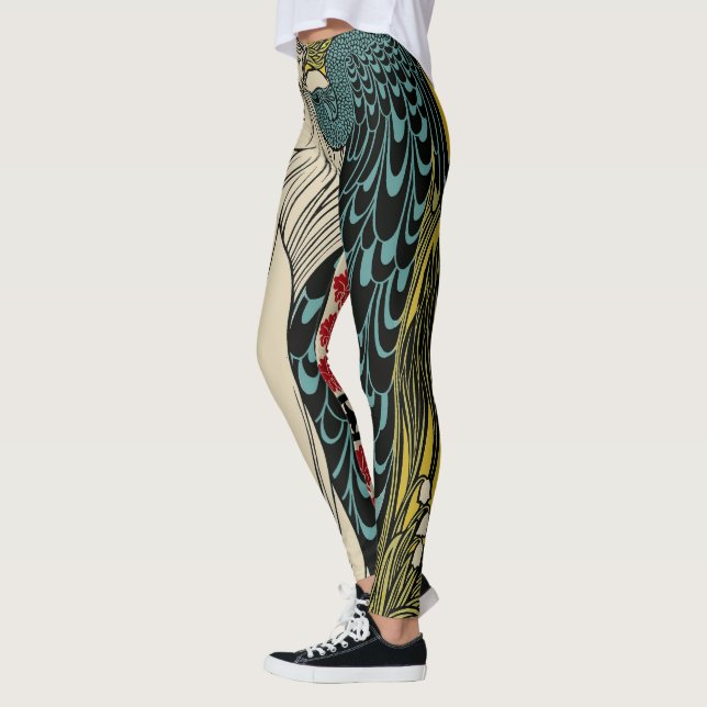 Peacock Fine Art Bird Nouveau Leggings (Vänster)