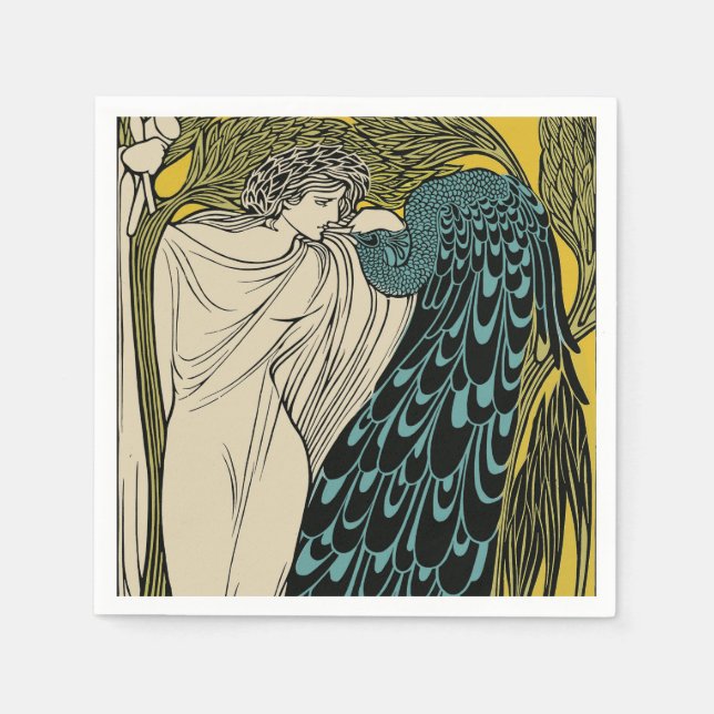Peacock Fine Art Bird Nouveau Pappersservett (Framsidan)