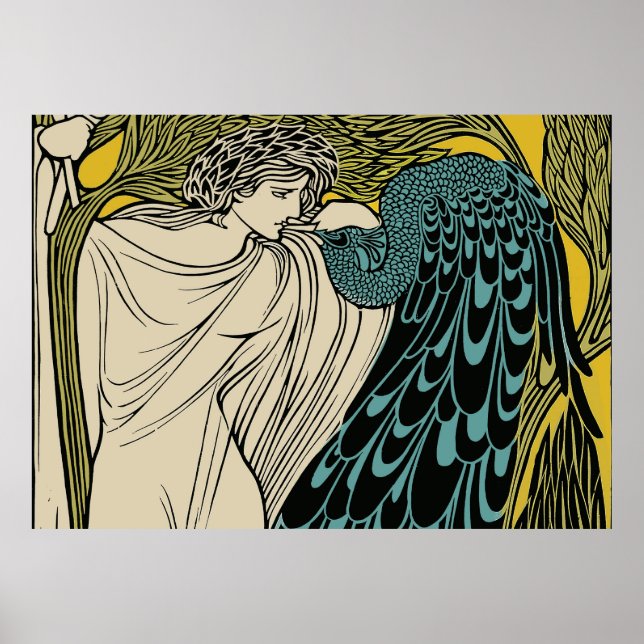 Peacock Fine Art Bird Nouveau Poster (Framsidan)