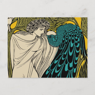 Peacock Fine Art Bird Nouveau Vykort
