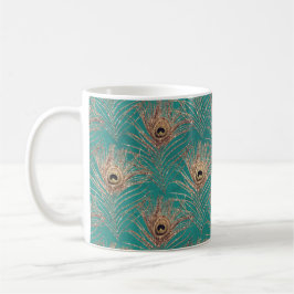 Peacock Fjäder mönster glitter teal guld elegant Kaffemugg