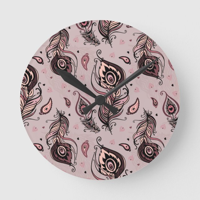 Peacock Fjäder mönster Rund Klocka (Framsida)