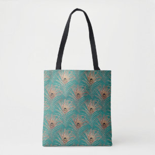 Peacock Fjäder mönster teal guld elegant Tygkasse