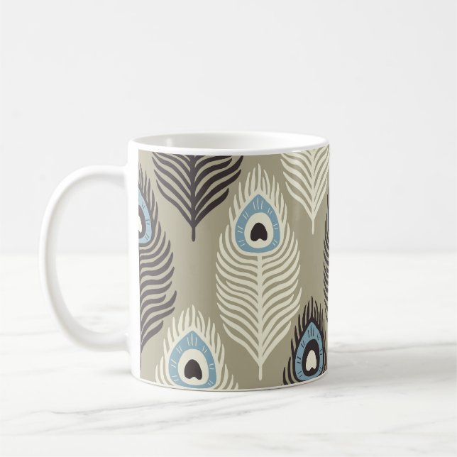 Peacock Fjäder mönster, vintage stil. Kaffemugg (Vänster)
