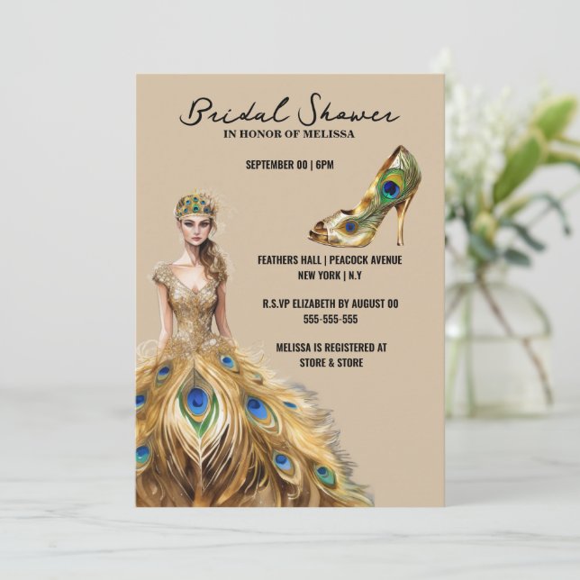 Peacock Fjäderfä boll, brun som ska vara möhippa Inbjudningar (Stående Fram)